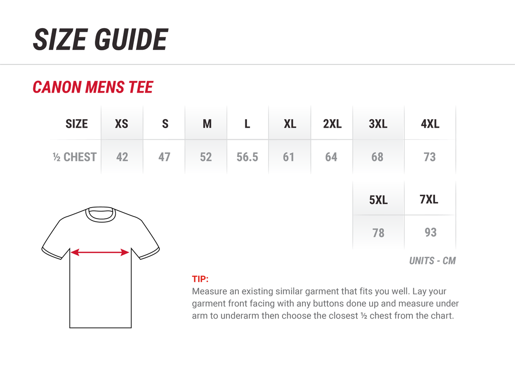 Cinema C400 T-Shirt Size Guide